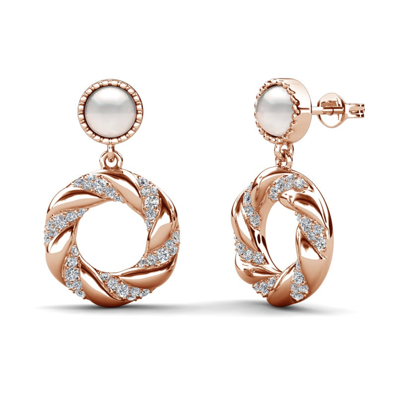 Dazzling Twisted Rope Drop Earrings with Pearl Stud Luxurious Everyday & Special Occasion Jewelry / DE1020