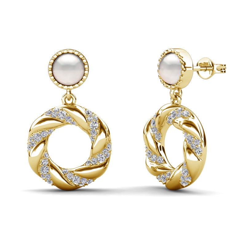 Dazzling Twisted Rope Drop Earrings with Pearl Stud Luxurious Everyday & Special Occasion Jewelry / DE1020