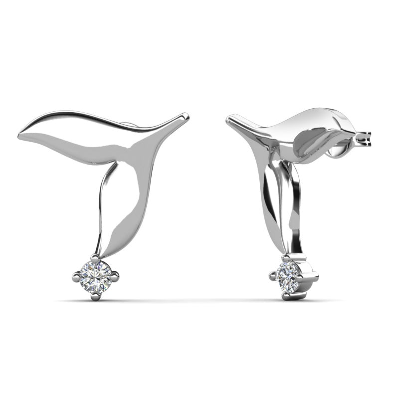 Graceful Dolphin Tail Drop Earrings with Swarovski Crystal Artistic Ocean-Inspired Studs Elegant Vacation Jewelry/ DE1025