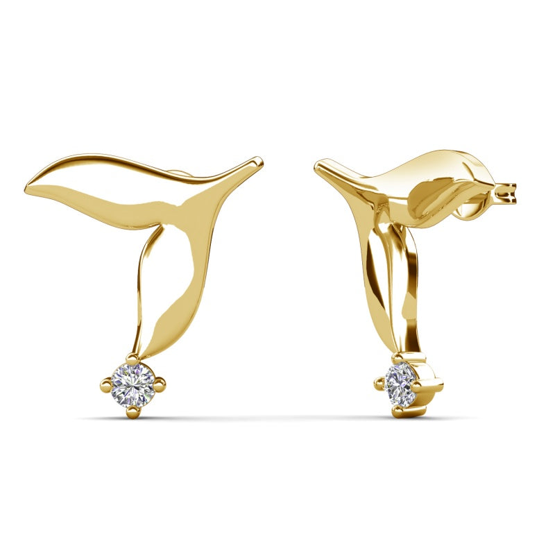 Graceful Dolphin Tail Drop Earrings with Swarovski Crystal Artistic Ocean-Inspired Studs Elegant Vacation Jewelry/ DE1025