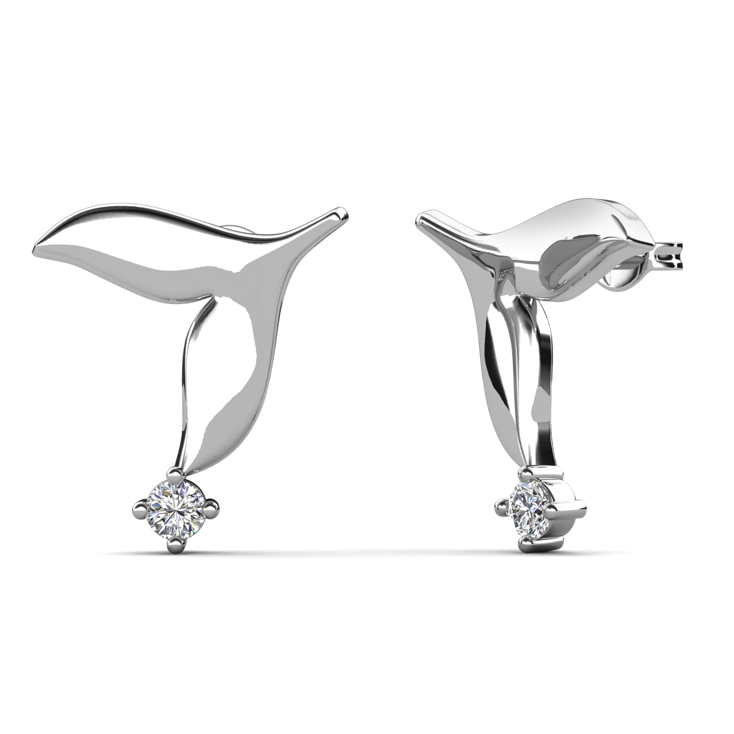 18K White Gold Plated Sculptural Crystal Drop Earrings / DE1025