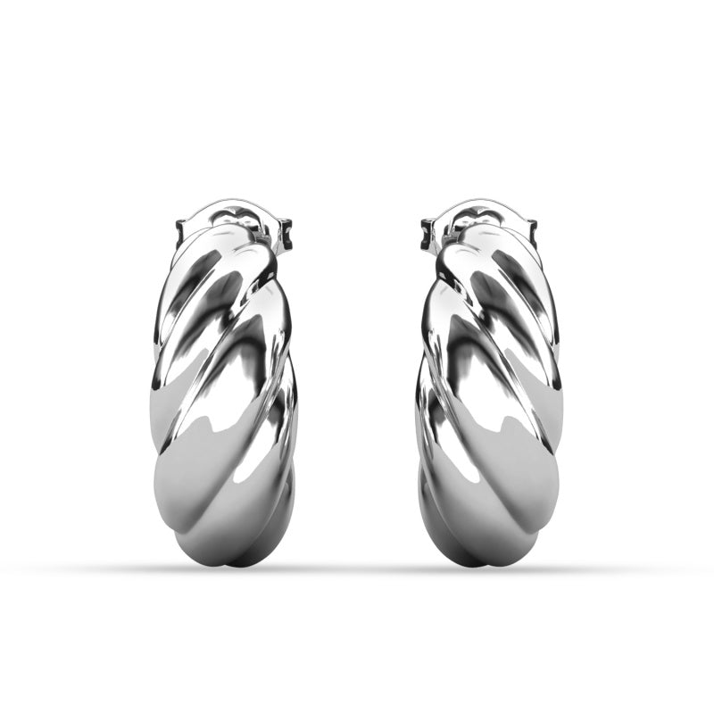 Minimalist Twisted C Hoop Earrings With Swarovski Crystals, Hypoallergenic Daily Wear /DE1026