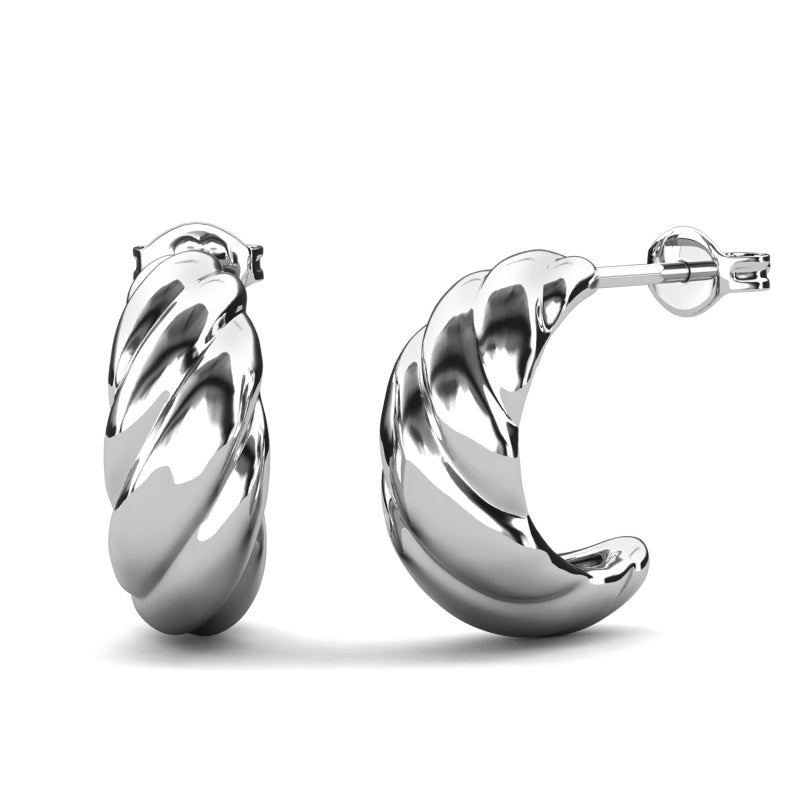 Minimalist Twisted C Hoop Earrings With Swarovski Crystals, Hypoallergenic Daily Wear /DE1026