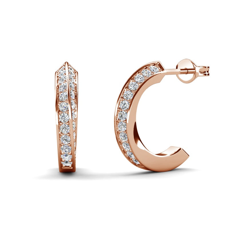Chic Tapered Crystal Hoop Stud Earrings Elegant Fine-Jewelry Style Stubs/ DE1028