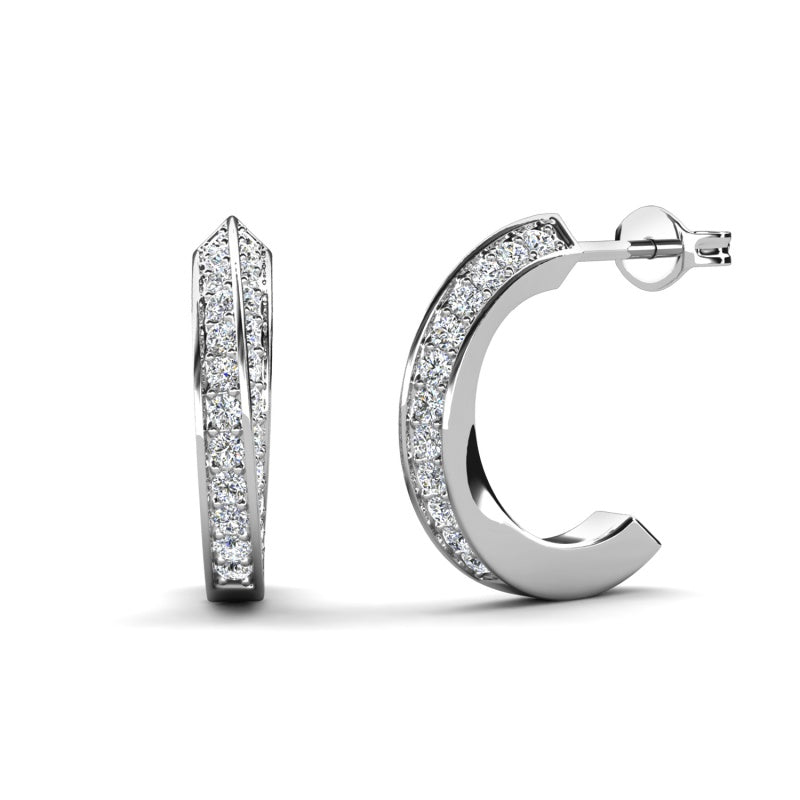 Chic Tapered Crystal Hoop Stud Earrings Elegant Fine-Jewelry Style Stubs/ DE1028