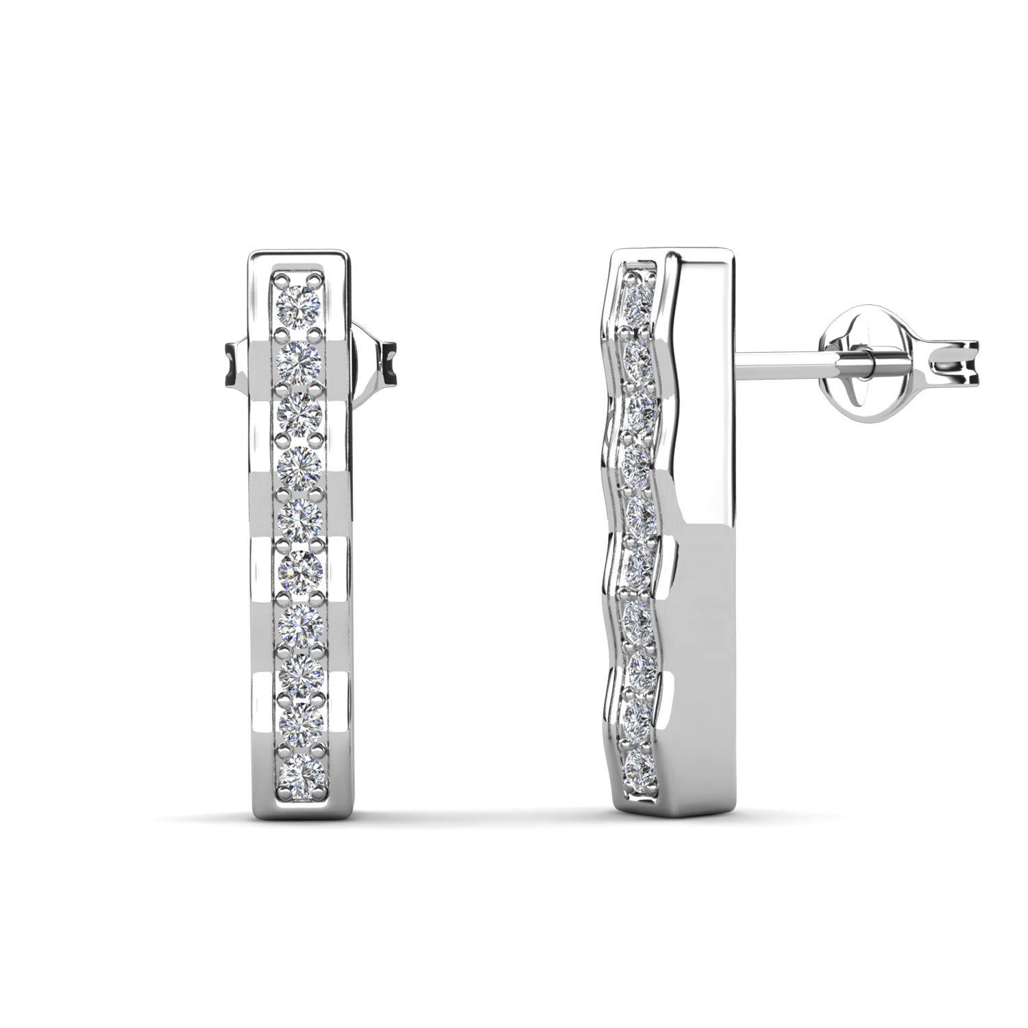 18K White Gold Plated Crystal Bar Stud Earrings / DE1030
