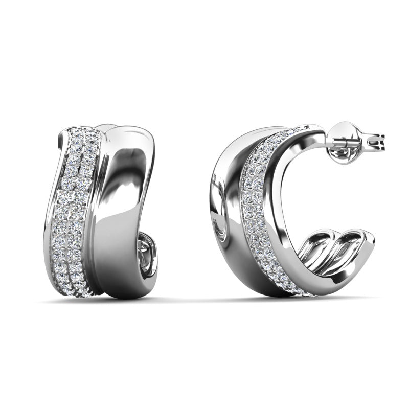 Chunky Wide C-Hoop Earrings with Double Row Swarovski Crystals/ DE1031