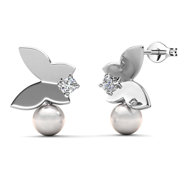 Spring & Summer Fairy Pearl Stud Earrings ， 18K White Gold Plated Hypoallergenic Sweet & Lightweight Daily Jewelry/ DE1032