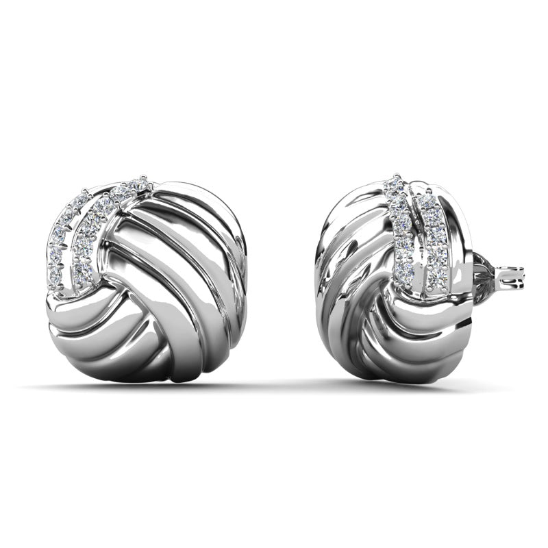 Luxe Twisted Knot Stud Earrings with Swarovski Crystals，Chunky Textured Silver-Tone Jewelry for Office & Daily Wear/ DE1033