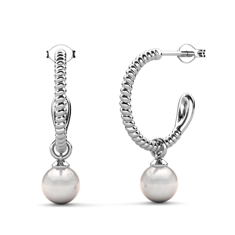 Dainty Twisted Pearl Drop Earrings ，Swarovski Crystal Pearl Studs ， Elegant Everyday Minimalist Jewelry/ DE1034