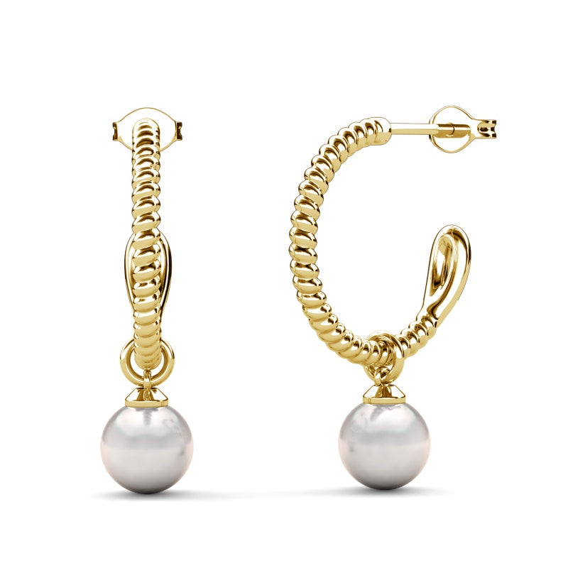 Dainty Twisted Pearl Drop Earrings ，Swarovski Crystal Pearl Studs ， Elegant Everyday Minimalist Jewelry/ DE1034