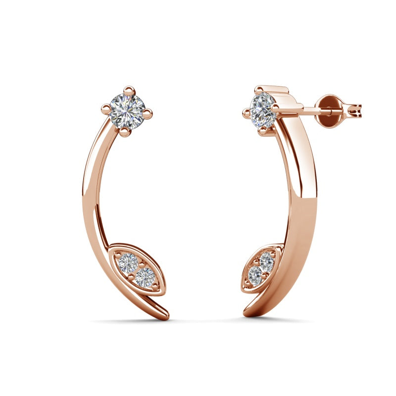 Designer Style Curved Half-Hoop Earrings with Swarovski Crystals，Hypoallergenic Stud Earrings for Sensitive Skin/ DE1040