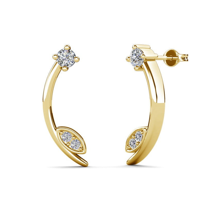 Designer Style Curved Half-Hoop Earrings with Swarovski Crystals，Hypoallergenic Stud Earrings for Sensitive Skin/ DE1040