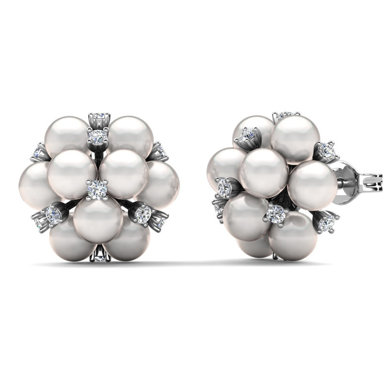 Vintage Pearl & Crystal Cluster Stud Earrings | 18K White Gold Plated Copper Bridal Jewelry/ DE1047