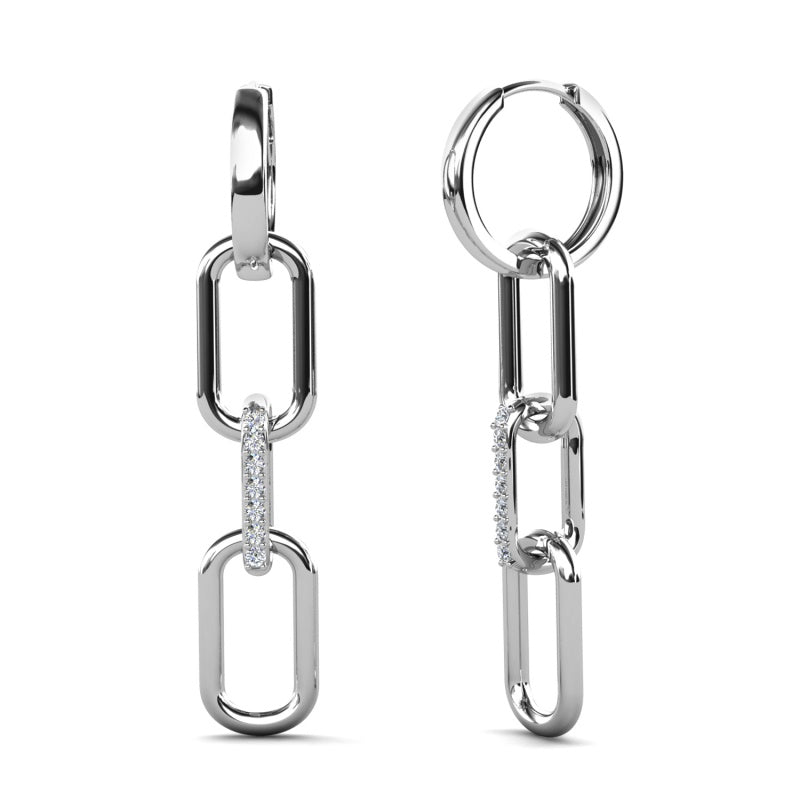 Y2K Style Geometric Chain Drop Earrings , 18K White Gold Plated, Hypoallergenic Statement Jewelry/ DE1054