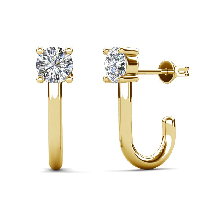 Classic Crystal Stud with Modern J-Hoop Drop , 18K White Gold Plated, Nickel-Free & Tarnish-Proof / DE1060