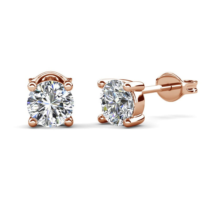 Classic 4-Prong Round Solitaire Stud Earrings，18K White Gold Plated Copper, Diamond Alternative/ DE1062