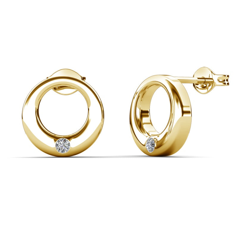 Classic Round Open Earrings with Tiny Crystal | 18K Gold Plated, Vintage-Inspired Stackable Jewelry/ DE1063