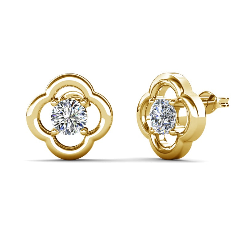 Classic Quatrefoil Clover Stud Earrings with Swarovski Crystal, 18K White Gold Plated Copper/ DE1064
