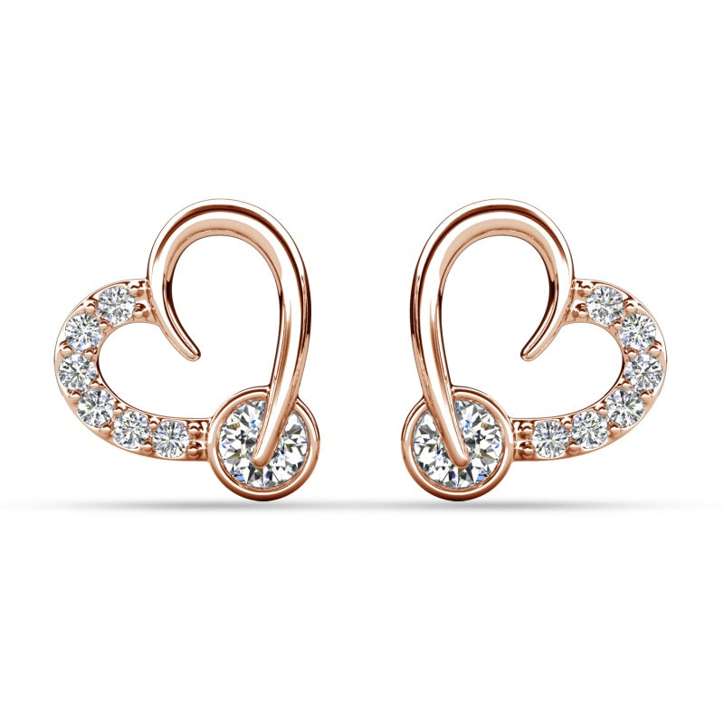 Pave Crystal Open Heart Hoop Earrings, 18K Gold Plated Women Jewelry / DE1066