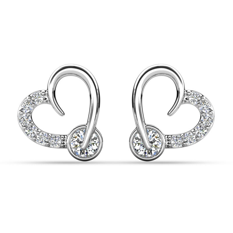 Pave Crystal Open Heart Hoop Earrings, 18K Gold Plated Women Jewelry / DE1066