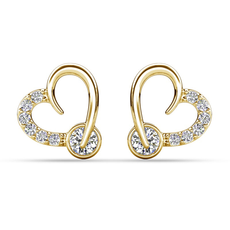 Pave Crystal Open Heart Hoop Earrings, 18K Gold Plated Women Jewelry / DE1066