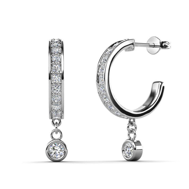 Minimalist Sparkling Vertical Crystal Huggie Drop Earrings Elegant Party Accessory / DE1067