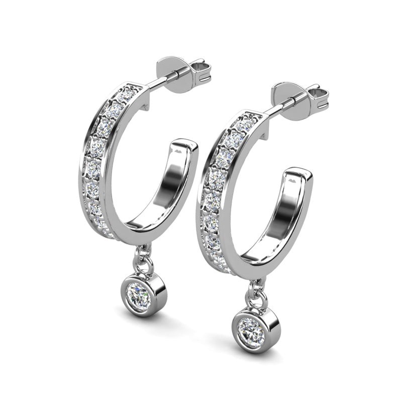 Minimalist Sparkling Vertical Crystal Huggie Drop Earrings Elegant Party Accessory / DE1067