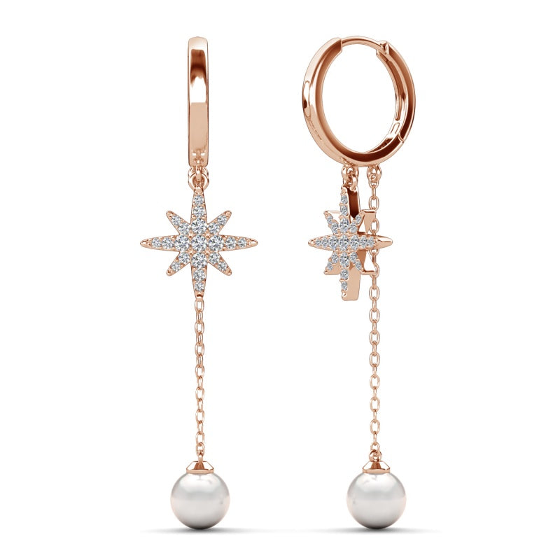 Sparkling North Star Crystal Threader Earrings,Hypoallergenic Gold Plated Jewellery / DE1070