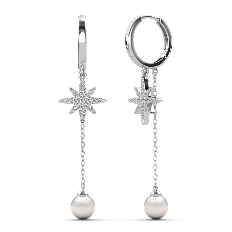 Sparkling North Star Crystal Threader Earrings,Hypoallergenic Gold Plated Jewellery / DE1070