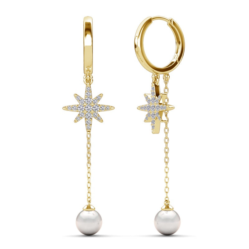 Sparkling North Star Crystal Threader Earrings,Hypoallergenic Gold Plated Jewellery / DE1070
