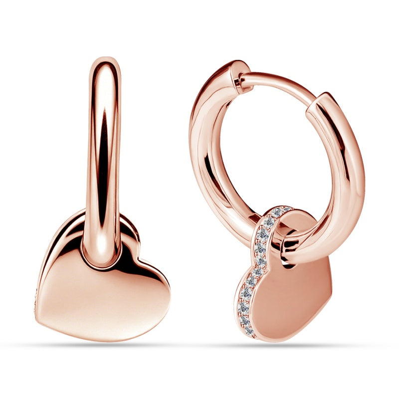Polished Solid Heart Huggie Drop Earrings With Swarovski Crystals,18K Gold Plated For Women / DE1071