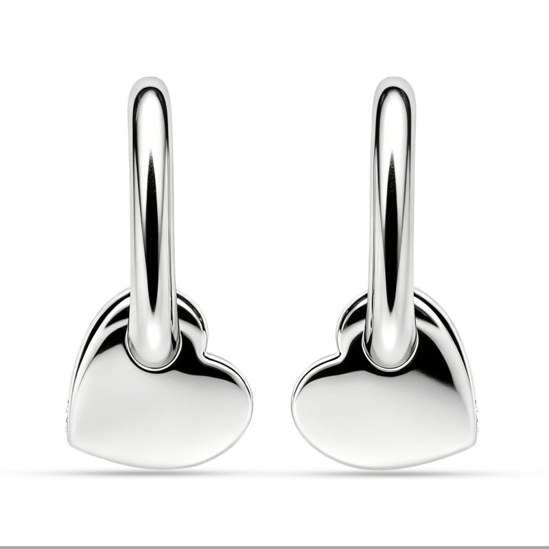 Polished Solid Heart Huggie Drop Earrings With Swarovski Crystals,18K Gold Plated For Women / DE1071