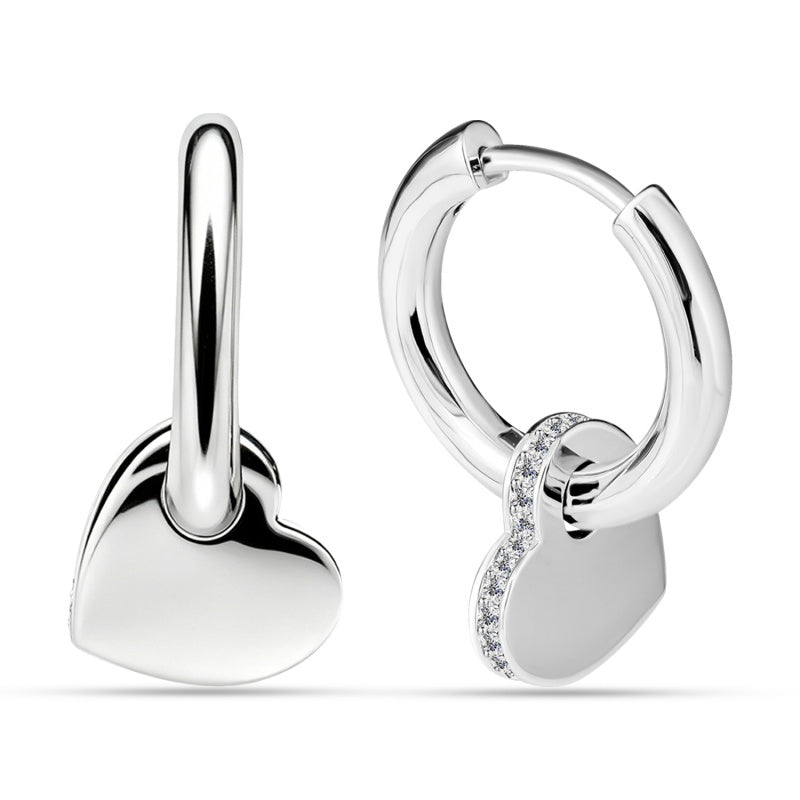 Polished Solid Heart Huggie Drop Earrings With Swarovski Crystals,18K Gold Plated For Women / DE1071