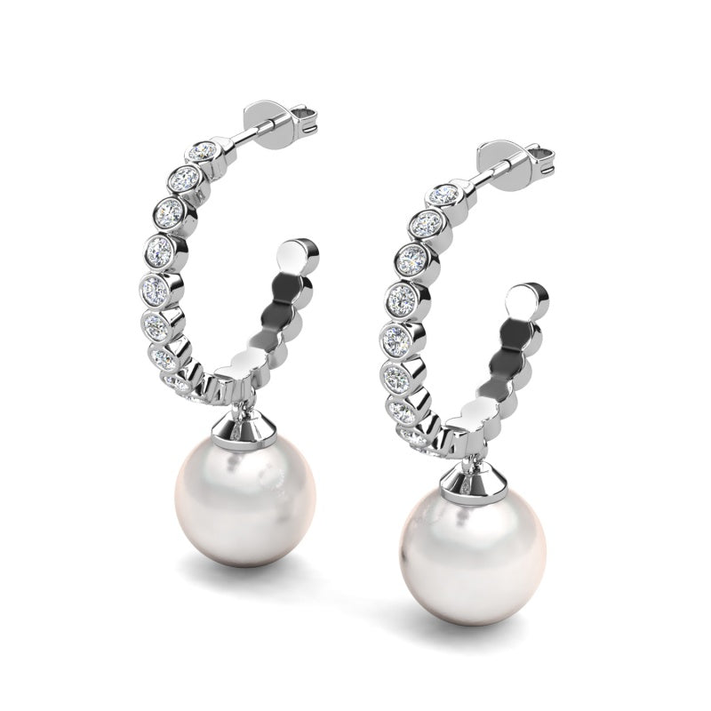 Swarovski Crystal C Hoop Earrings With Shell Pearl Drop, 18K Gold Plated For Women / DE1075