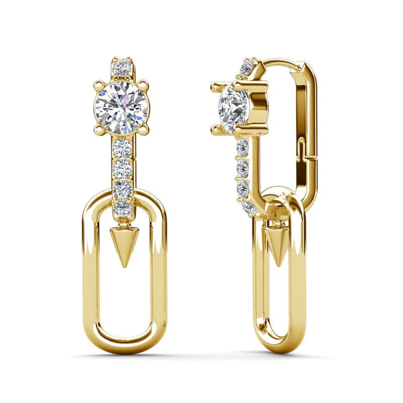 Dainty Swarovski Crystal Twisted Chain Paperclip Ear Huggies Hypoallergenic Hoop Earrings / DE1076
