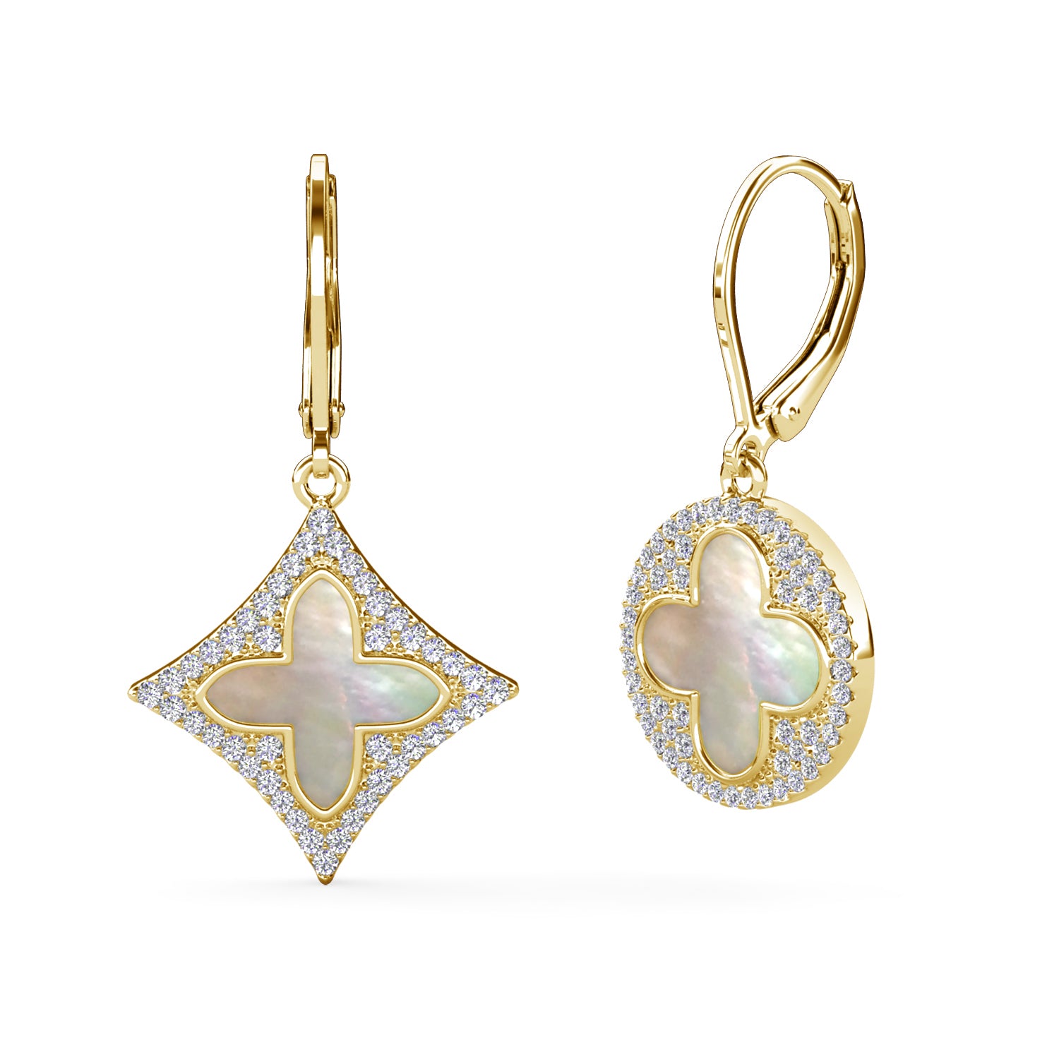 Clover Earrings for Women, Vintage Earring with Mother of Pearl 18K Real Gold Plated，Gift for Anniversary
