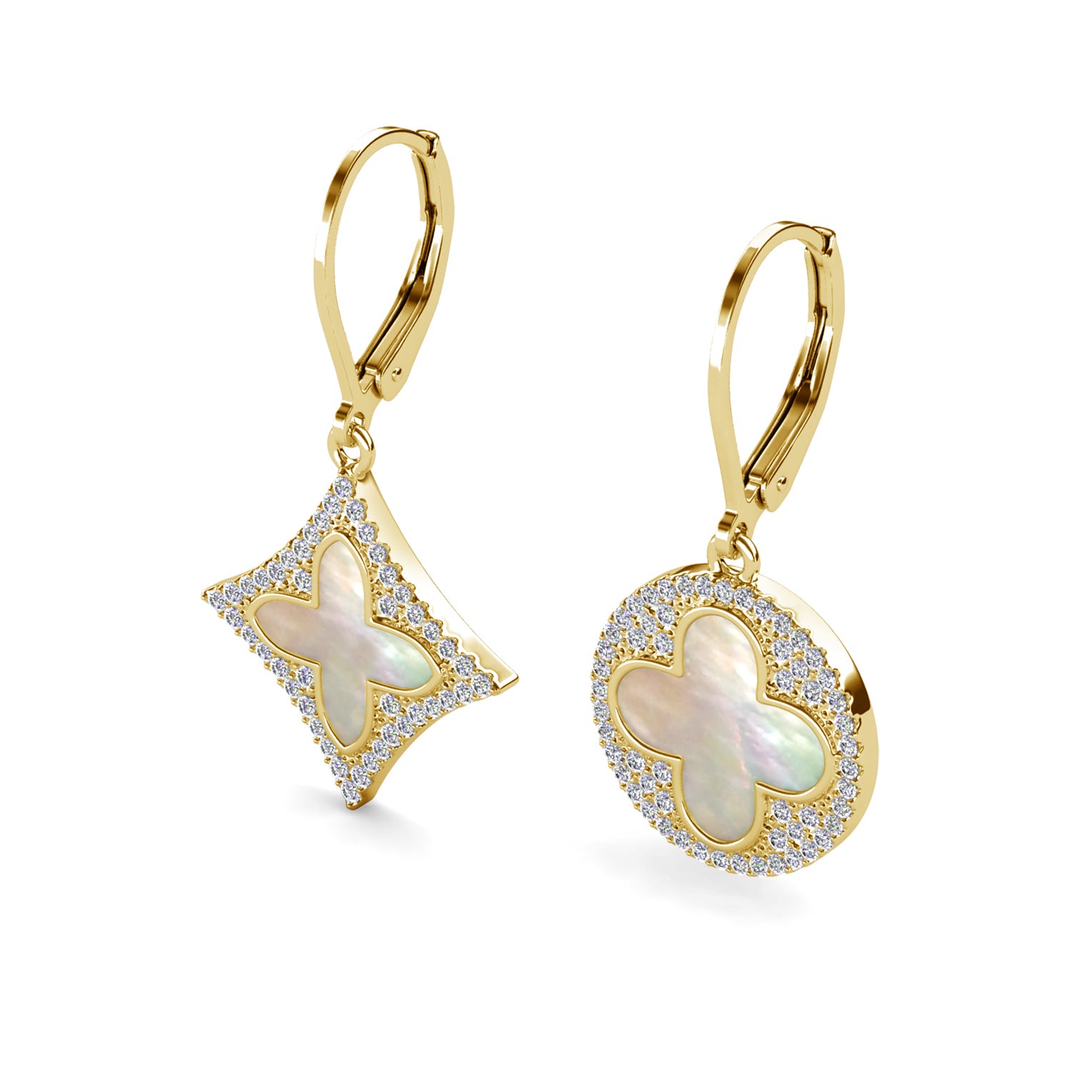Clover Earrings for Women, Vintage Earring with Mother of Pearl 18K Real Gold Plated，Gift for Anniversary