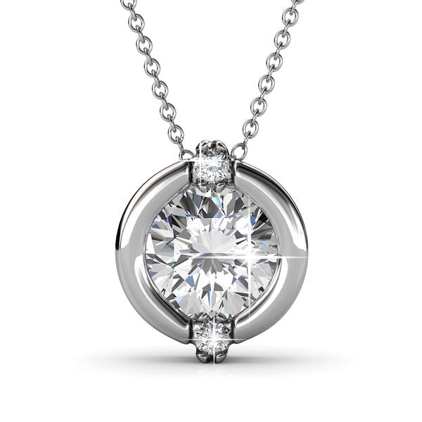 18K White Gold Plated Brilliant Solitaire Crystal Pendant / DP0081