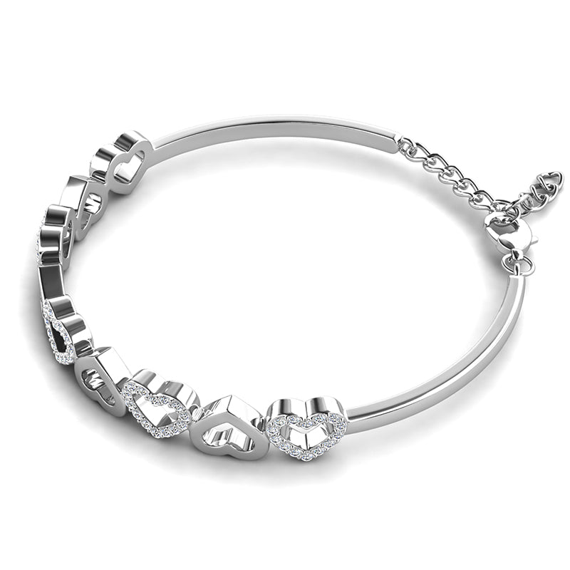 Mixed Plain & Crystal Outline Heart Adjustable Bracelet Sentimental Best Friend Present / DB0261