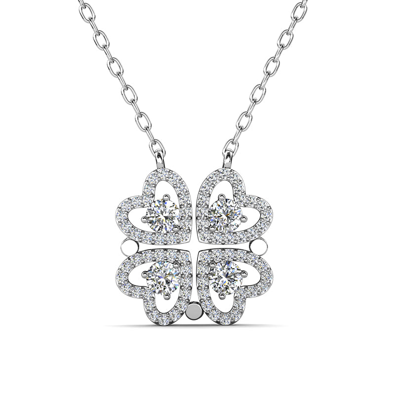 Detachable Four Heart Clover Outline Sawrovski Crystals Pendant 2 Ways To Wear / DP0849
