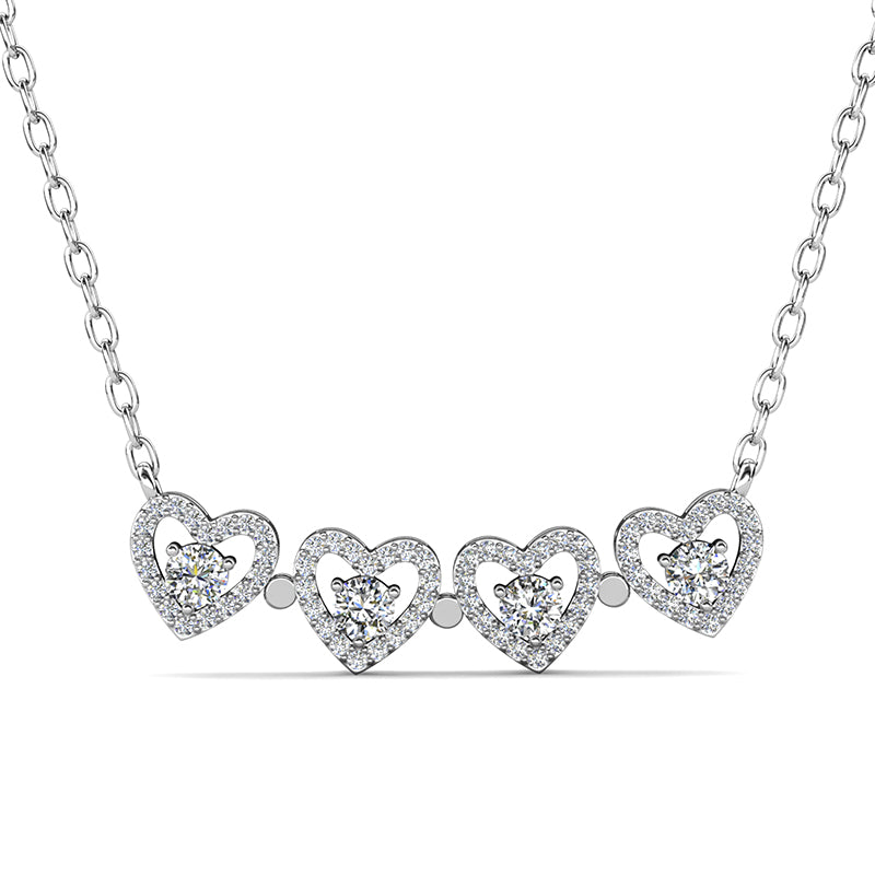 Detachable Four Heart Clover Outline Sawrovski Crystals Pendant 2 Ways To Wear / DP0849