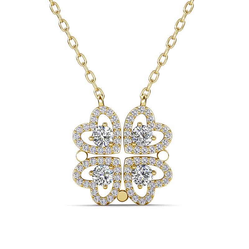 Detachable Four Heart Clover Outline Sawrovski Crystals Pendant 2 Ways To Wear / DP0849