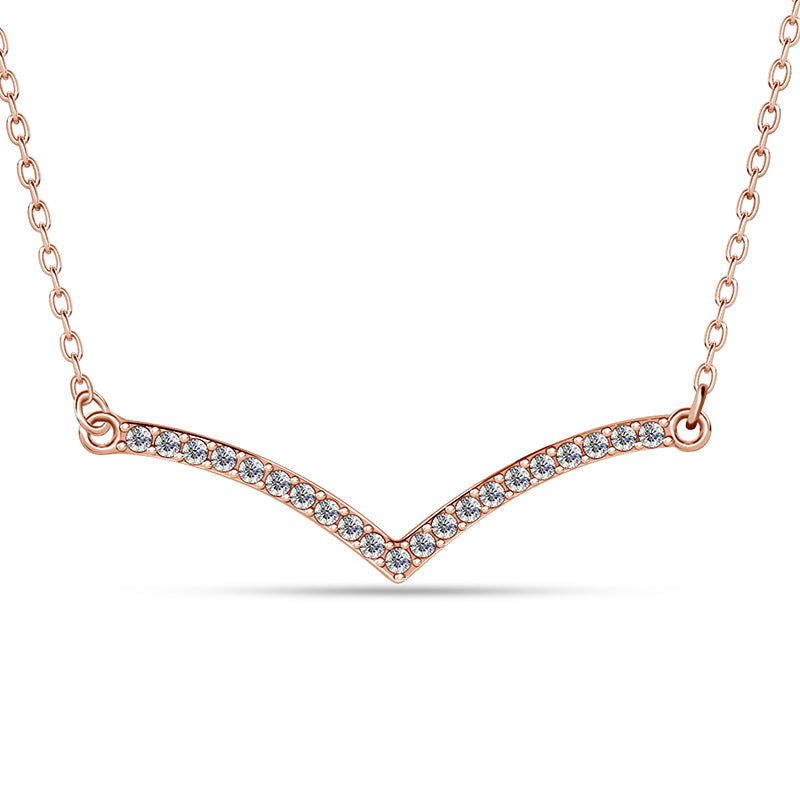 Sparkling Curved V-Bar Collarbone Necklace with Swarovski Crystals,18K Gold Plated For Women /DP0851