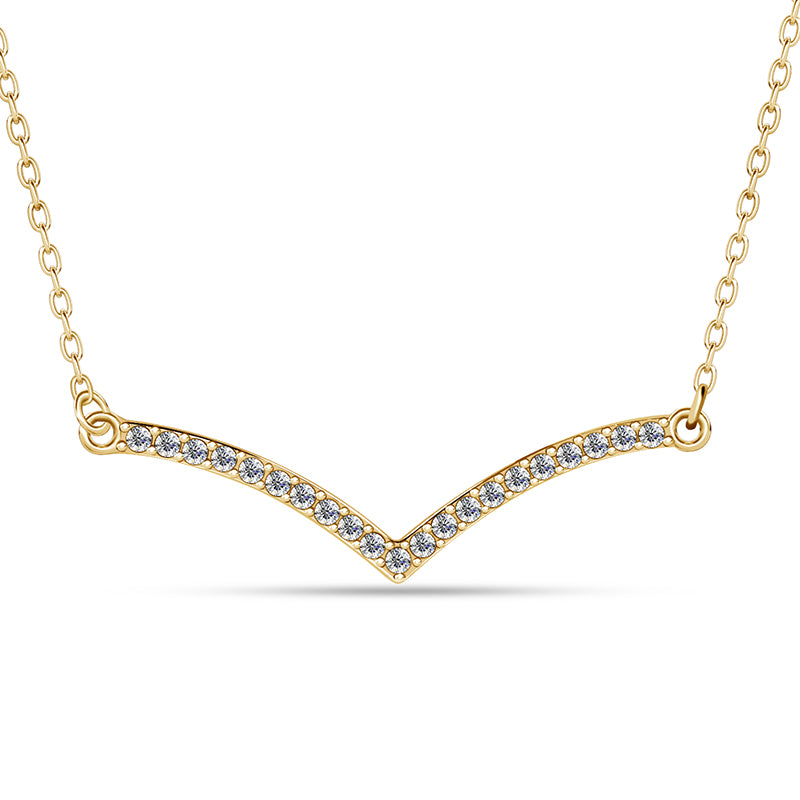 Sparkling Curved V-Bar Collarbone Necklace with Swarovski Crystals,18K Gold Plated For Women /DP0851