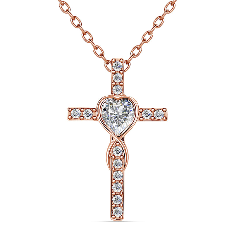 Faith Love Symbol Heart Swarovski Crystal Cross Stackable Necklace For Daily Wear/DP0852