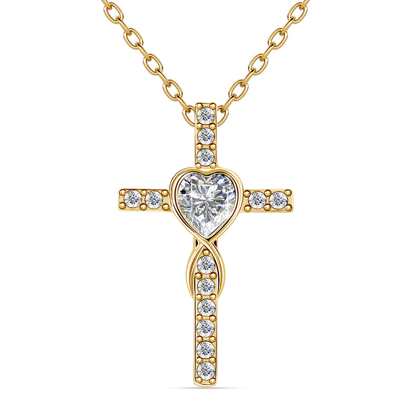 Faith Love Symbol Heart Swarovski Crystal Cross Stackable Necklace For Daily Wear/DP0852