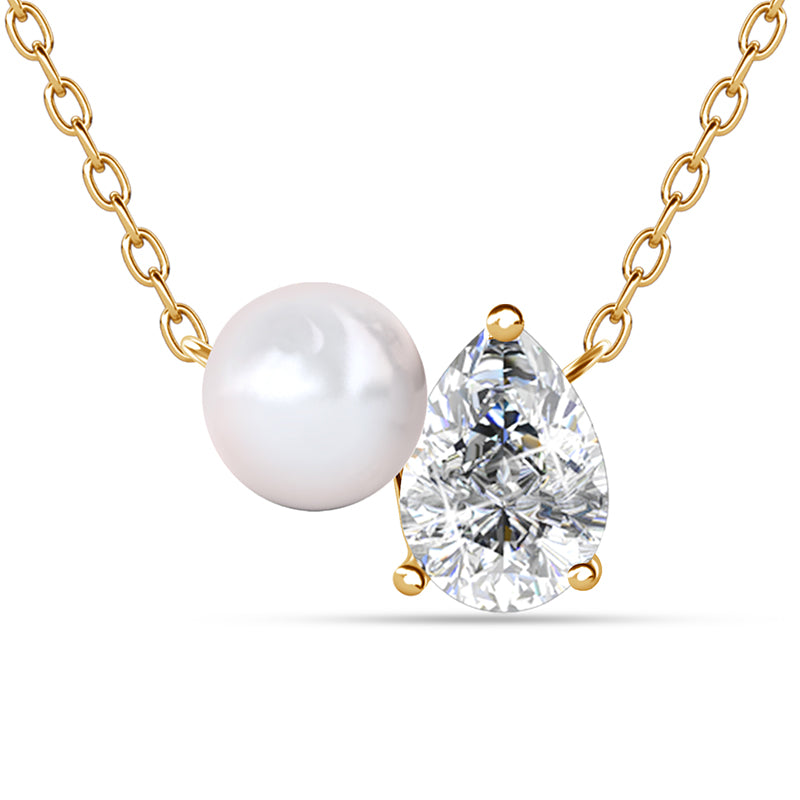 Minimalist Twin Stone Teardrop Diamond & Cream Pearl Stackable Necklace Gift For Her/DP0853