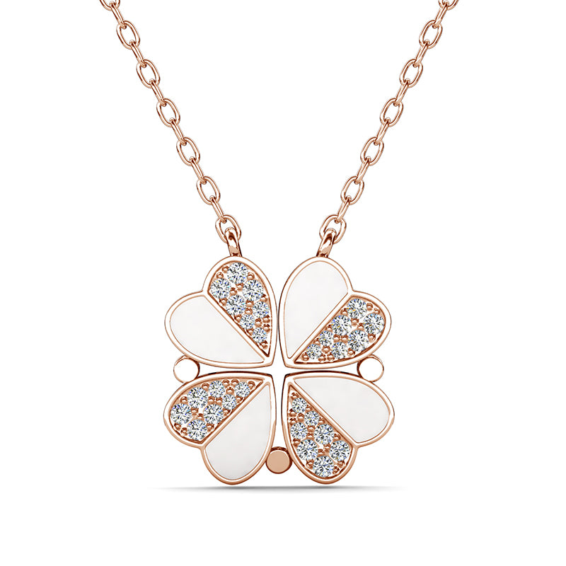 Dainty Heart Split Lucky Clover Necklace Swarovski Crystal Good Luck Jewelry For Women /DP0857