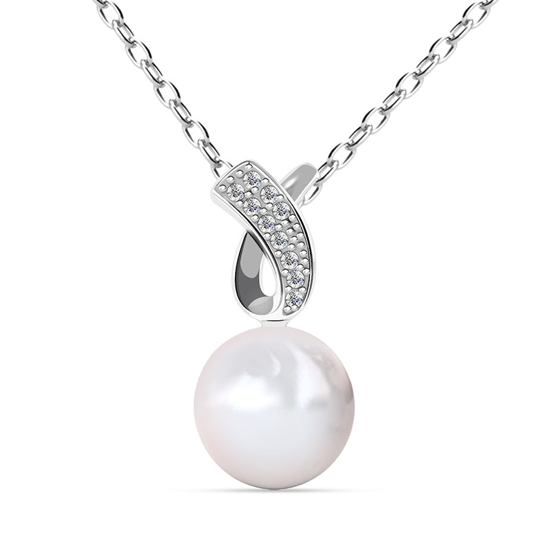 Elegant Large Glossy Pearl Drop Necklace With Swarovski Crystal Twist Bail / DP0876